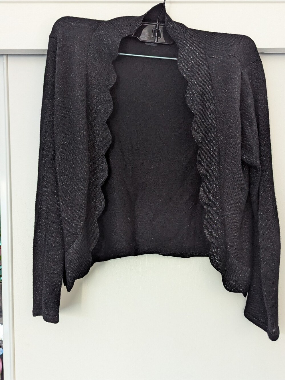 Perceptions Sparkly Black Scalloped Cardigan